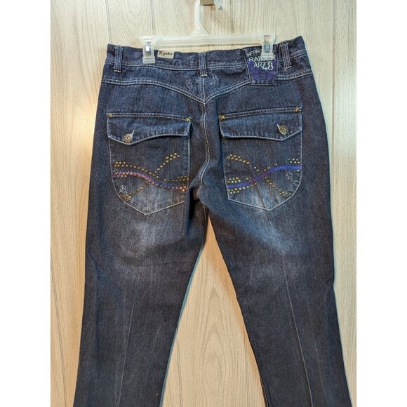 Raider Jeans Ar48 Mens 38x32 Baggy Wide Leg Embroidered Denim Blue Grunge Y2K - Picture 5 of 11
